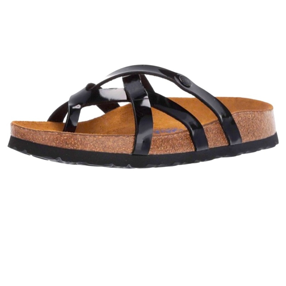 NEW Betula Birkenstock Black Brown Patent Leather Strap Sandals size 9 9.5